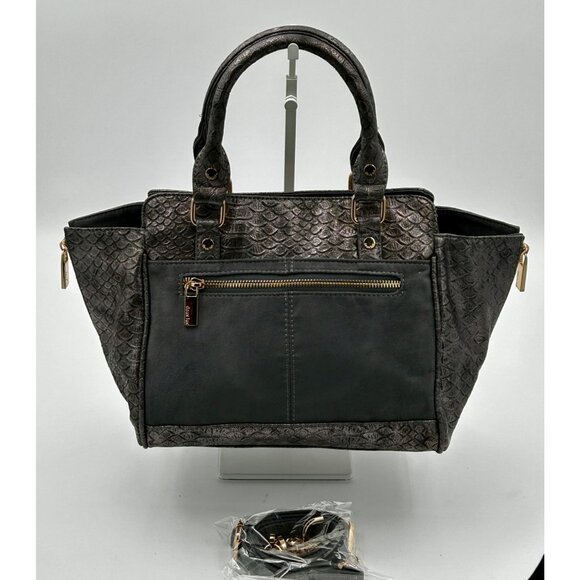 Deux Lux Satchel Tote Women Gray Faux Leather Croc Embossed Metallic Chain Strap - Picture 1 of 12
